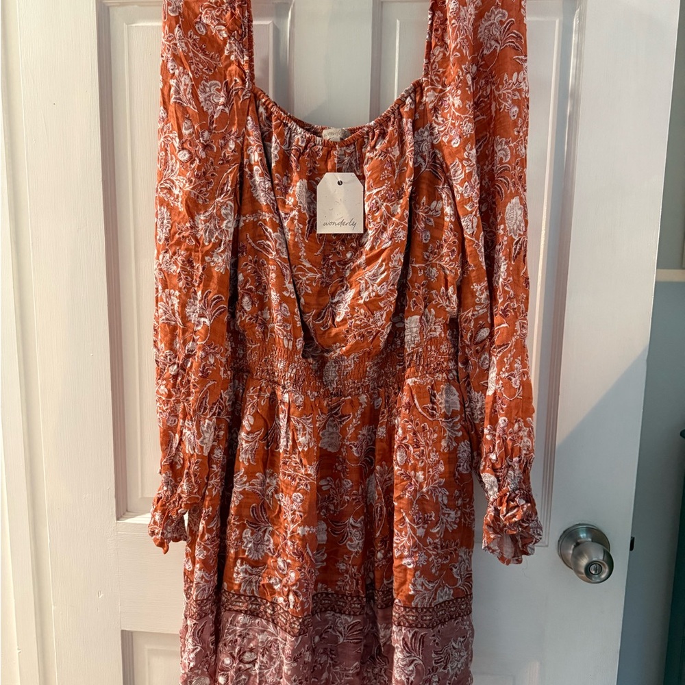 Amuse Society Orange Floral Long Sleeve Short Dress size 1x XL